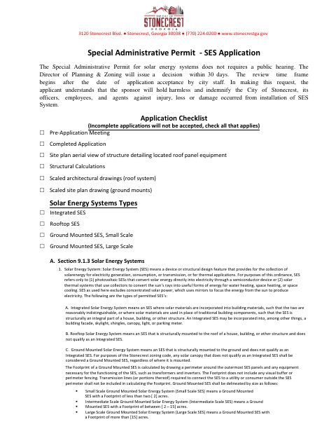 First page of the Special Administrative Permit - SES Application