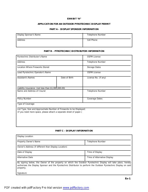 First page of the Application for an Outdoor Pyrotechnic Display Permit
