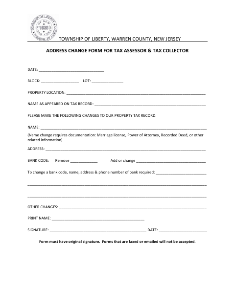First page of the Address Change Form for Tax Assessor & Tax Collector