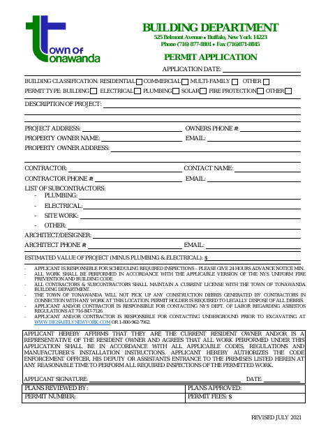 First page of the Building/Plumbing/Electrical Permit Application