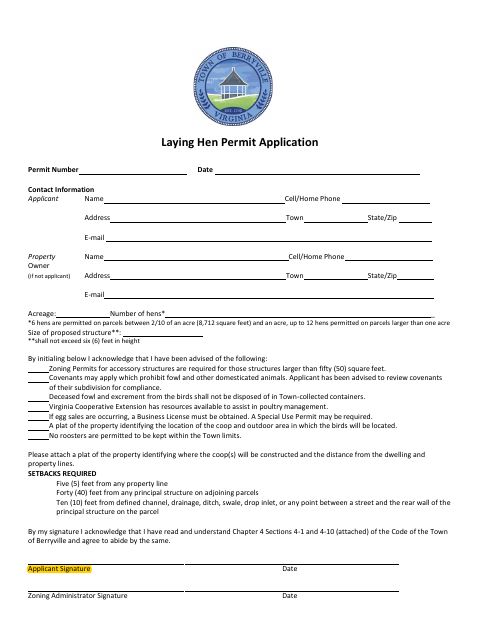 First page of the Laying Hen Permit Application