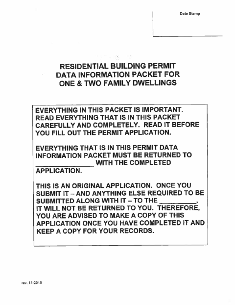 First page of the Residential Building Permit Application