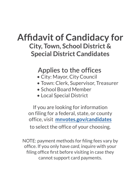 First page of the Affidavit of Candidacy