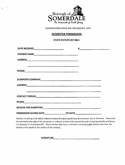 First page of the Dumpster & Traffic Application
