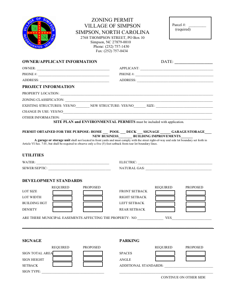 First page of the Zoning Permit