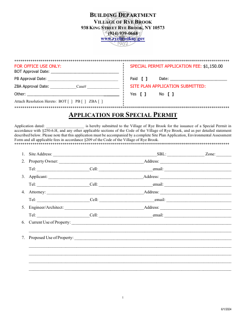 First page of the Special Permit Application