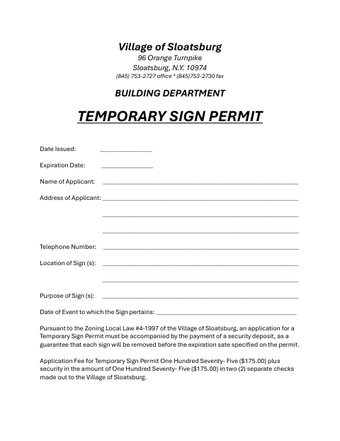 First page of the Temporary Sign Permit Application