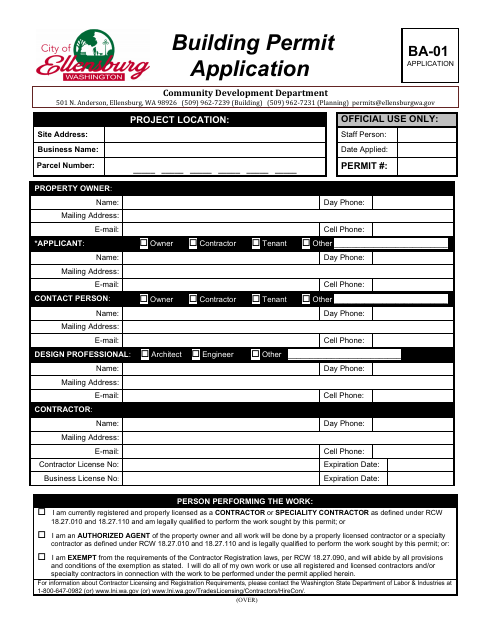 First page of the Building Permit Application