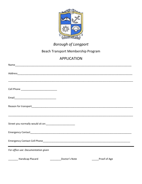 First page of the Beach Transport Membership Program Application