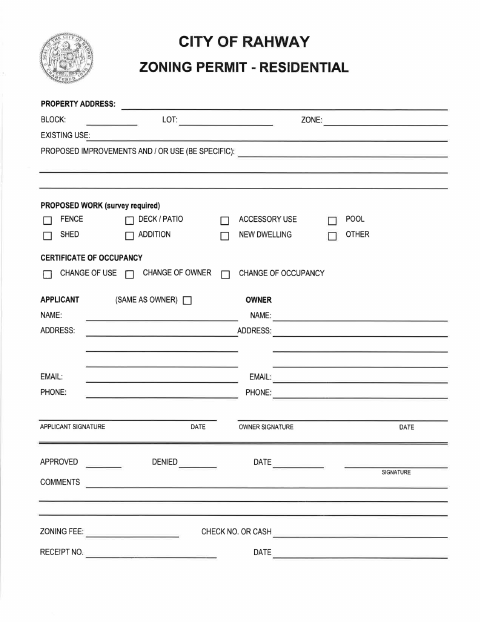 First page of the Residential Zoning Permit Application