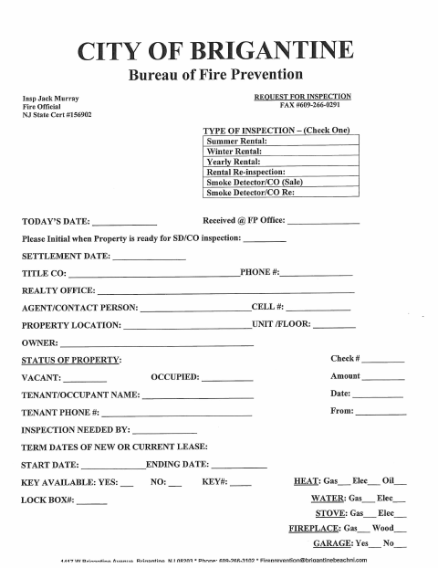 First page of the Request for Rental Inspection Form