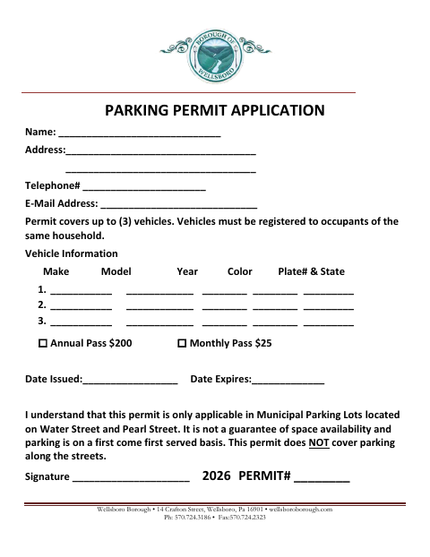 First page of the Parking Permit Application