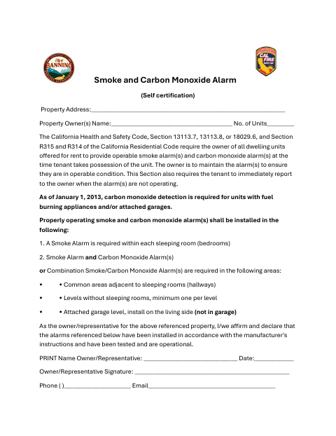 First page of the Smoke and Carbon Monoxide Alarm Self-Certification
