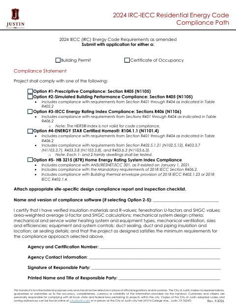 First page of the 2024 IRC-IECC Residential Energy Code Compliance Path
