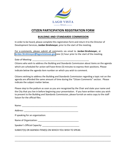First page of the Citizen Participation Registration Form