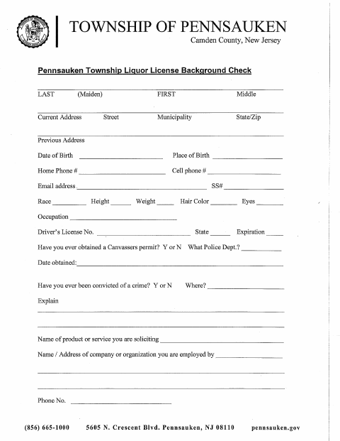 First page of the Liquor License Transfer Background Check