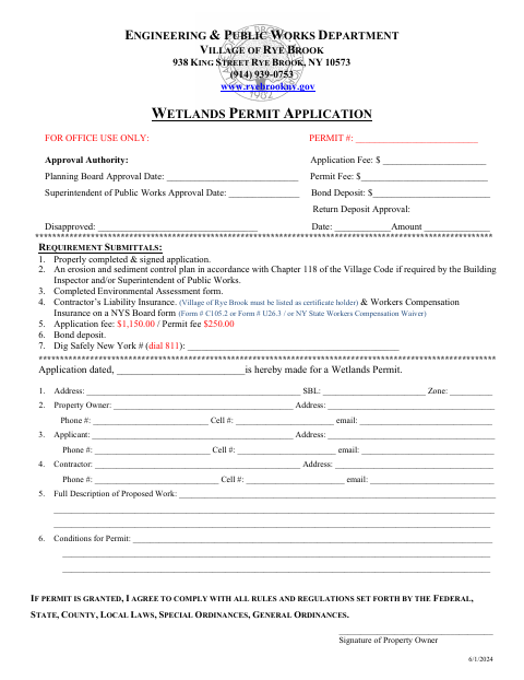 First page of the Wetlands Permit Application