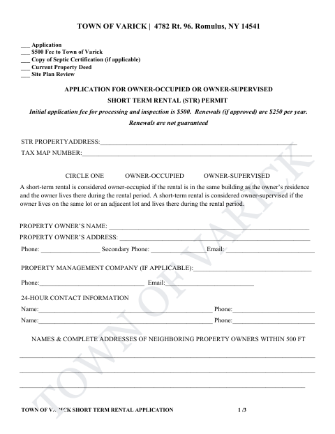 First page of the Owner-Occupied or Owner-Supervised Short-Term Rental Application