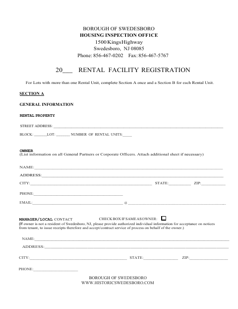 First page of the Rental Registration Form