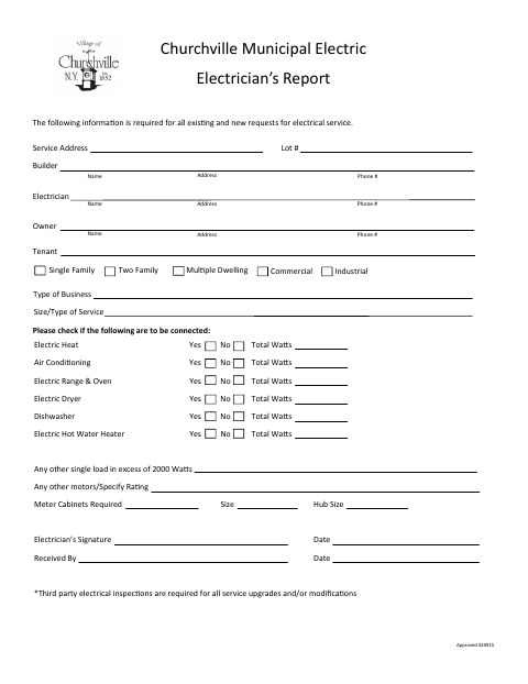 First page of the Electrician’s Report