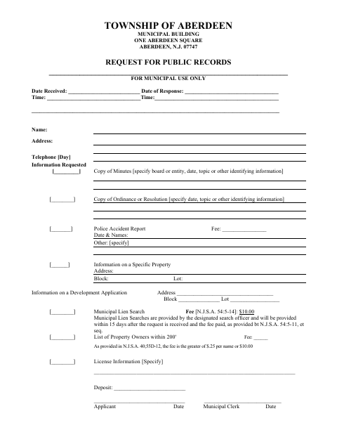 First page of the Request for Public Records