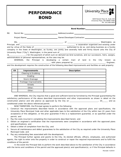 First page of the Performance Bond