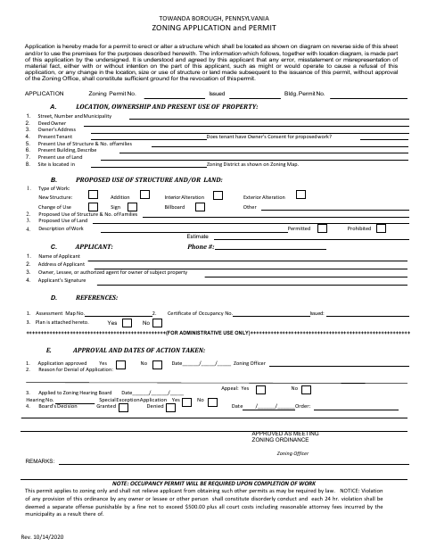 First page of the Zoning Application and Permit