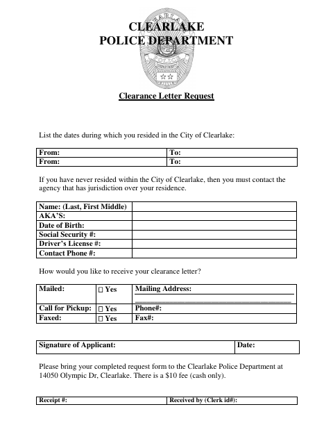 First page of the Clearance Letter Request