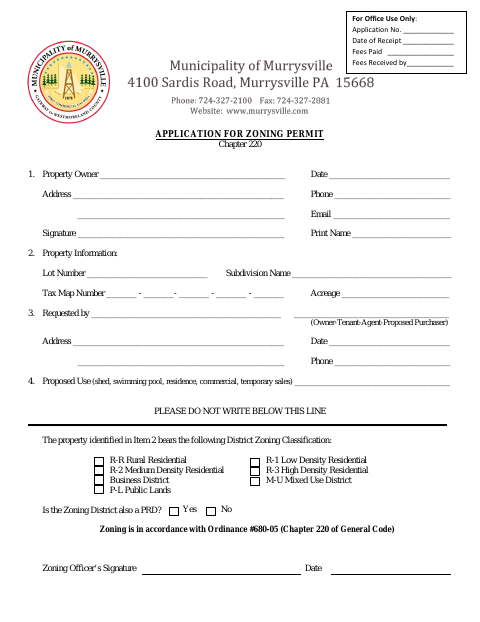 First page of the Application for Zoning Permit
