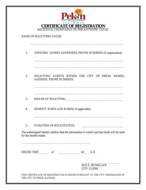 First page of the Certificate of Registration – Religious, Charitable or Philanthropic Cause