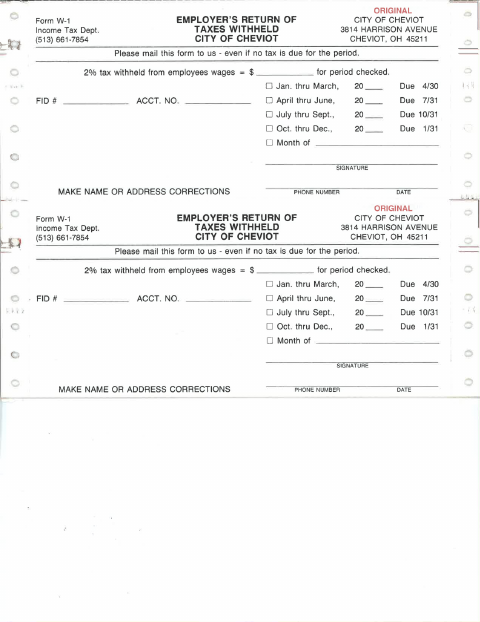 First page of the Employers Return of Taxes Withheld