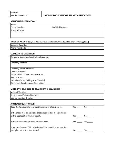 First page of the Mobile Food Vendor Permit Application