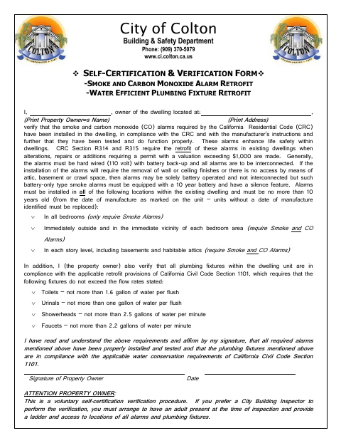 First page of the Self-Certification and Verification Form
