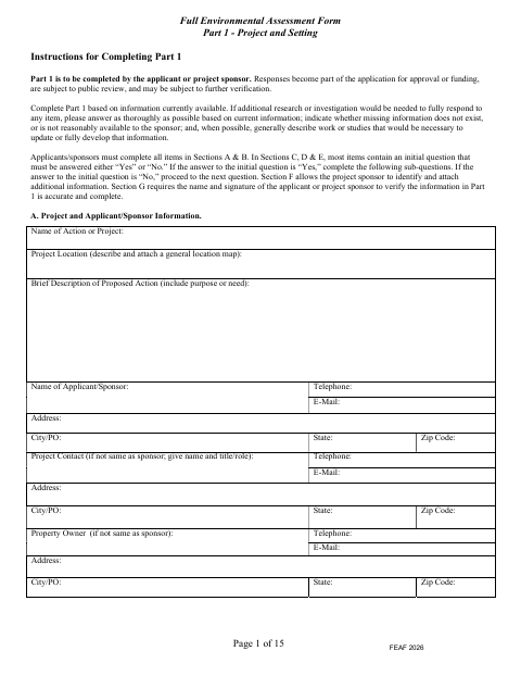 First page of the Full Environmental Assessment Form