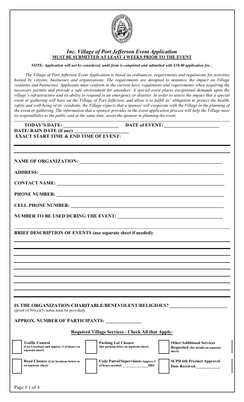 First page of the Event Application