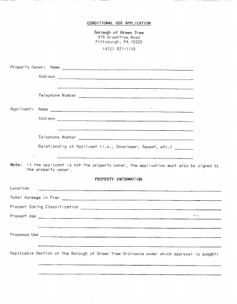 First page of the Conditional Use Application