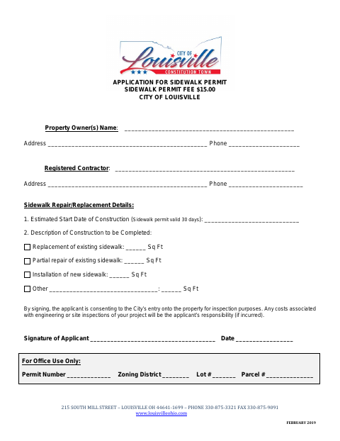 First page of the Application for Sidewalk Permit