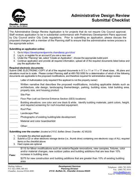 First page of the Administrative Design Review Submittal Checklist