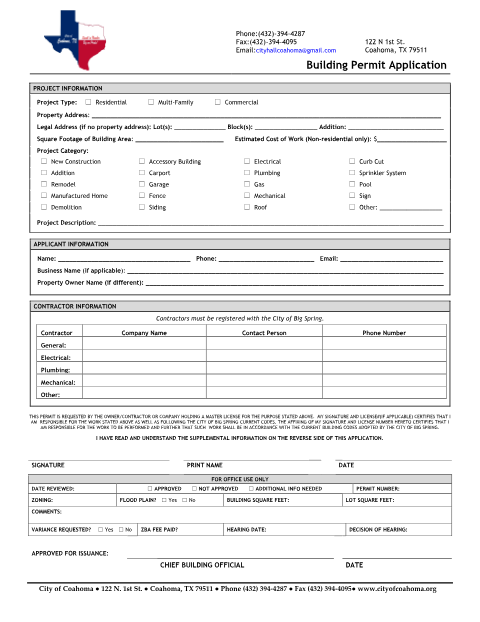 First page of the Building Permit Application