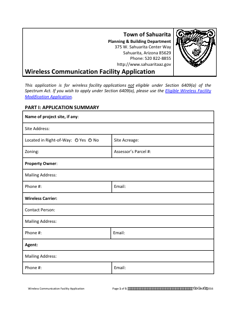 First page of the Wireless Communication Facility Application