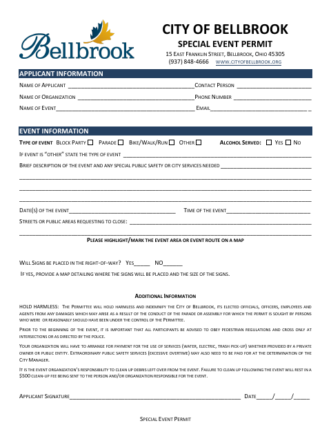 First page of the Special Event Permit