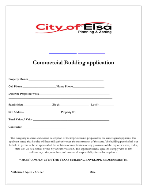 First page of the Commercial Building Application