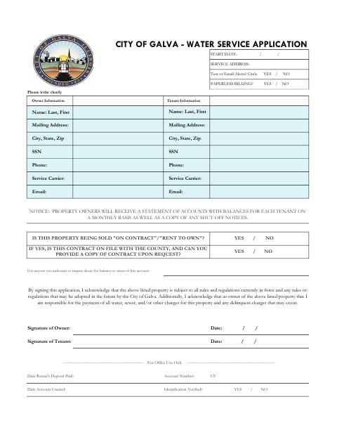 First page of the Water Service Application