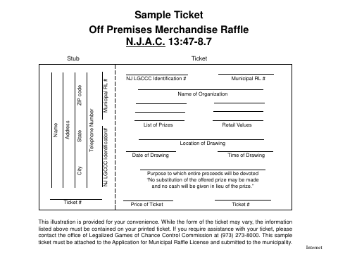 First page of the Off Premises Merchandise Raffle Sample Ticket