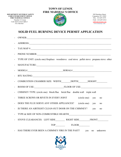 First page of the Solid Fuel Burning Device Permit Application