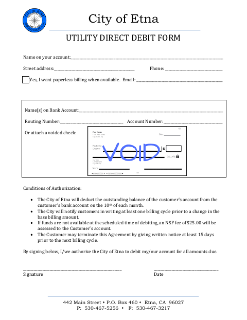 First page of the Utility Direct Debit Form