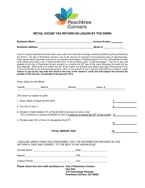 First page of the Retail Excise Tax Return on Liquor by the Drink