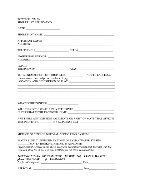 First page of the Short Plat Application