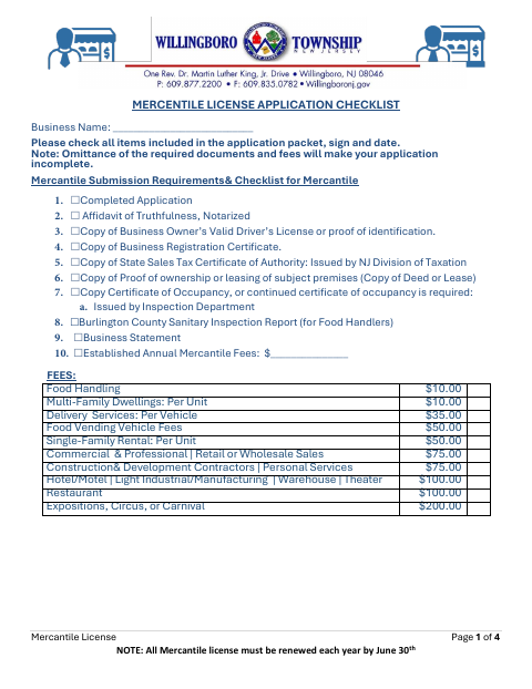 First page of the Mercantile License Application