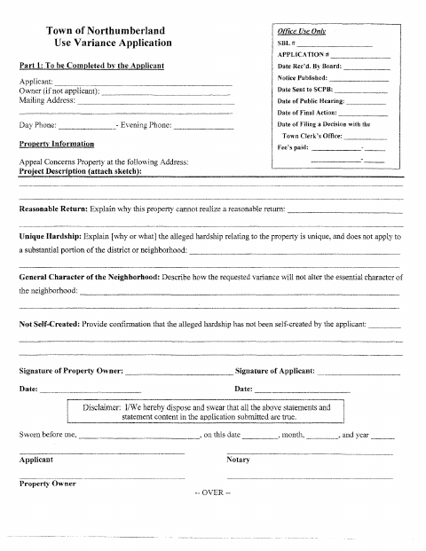 First page of the Use Variance Application